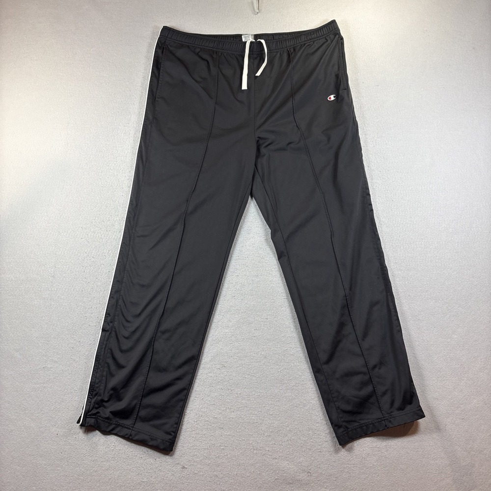 Y2K Champion Sweatpants Mens Large Black Track Athletic Warm Up Fleece Lined
